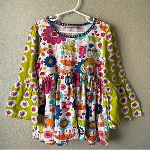 Jelly The Pug Girls 10 Boho Colorful Embroidered Floral Cotton Bell Sleeve Top